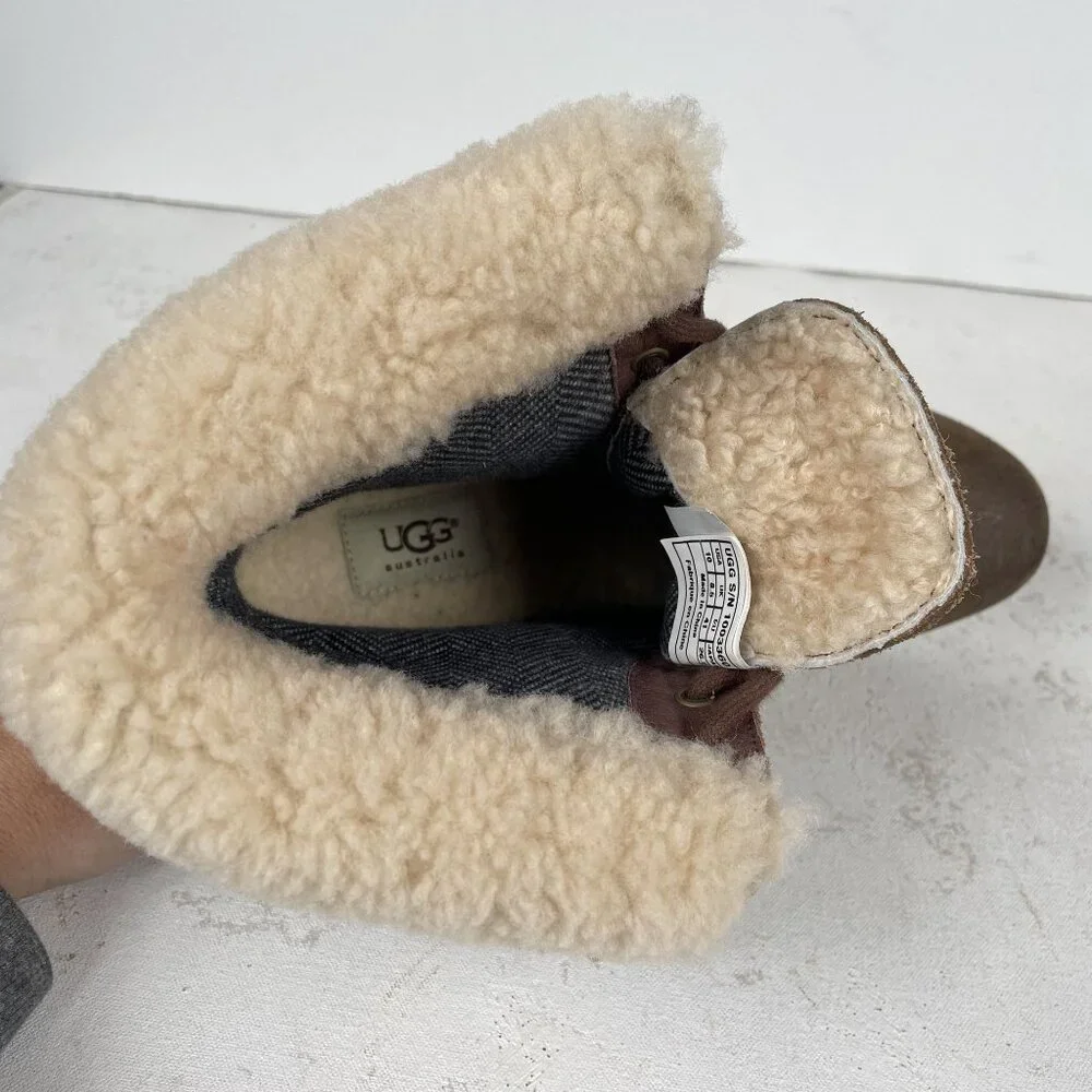 UGG Waterproof Zea Wedge Boots Womens 10 Brown Suede‎ Lace Up